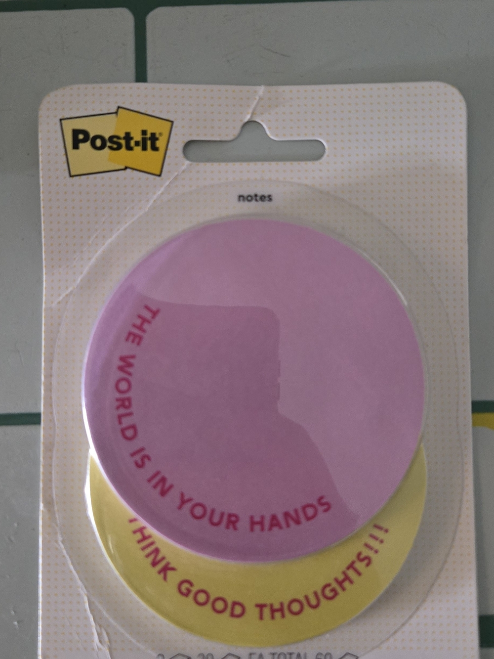 BN Post-It Sticky Notes Think Good Thoughts The World is in Your Hands Quote
